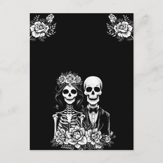 Postal Skeleton gótico pareja boda de flores Postcard (Anverso)