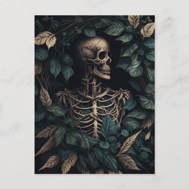 Postal Skeleton in the green leaves (Anverso)