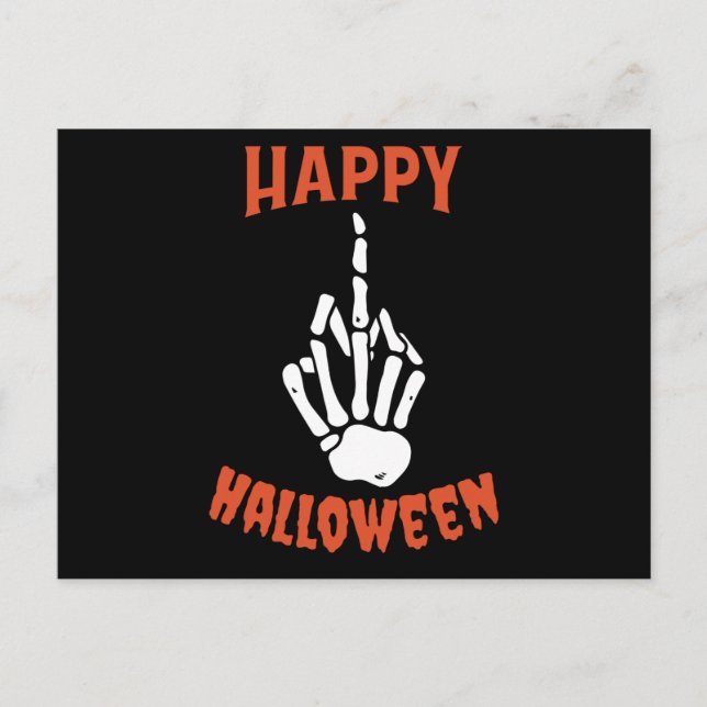 Postal Skeleton Middle Finger Happy Halloween (Anverso)