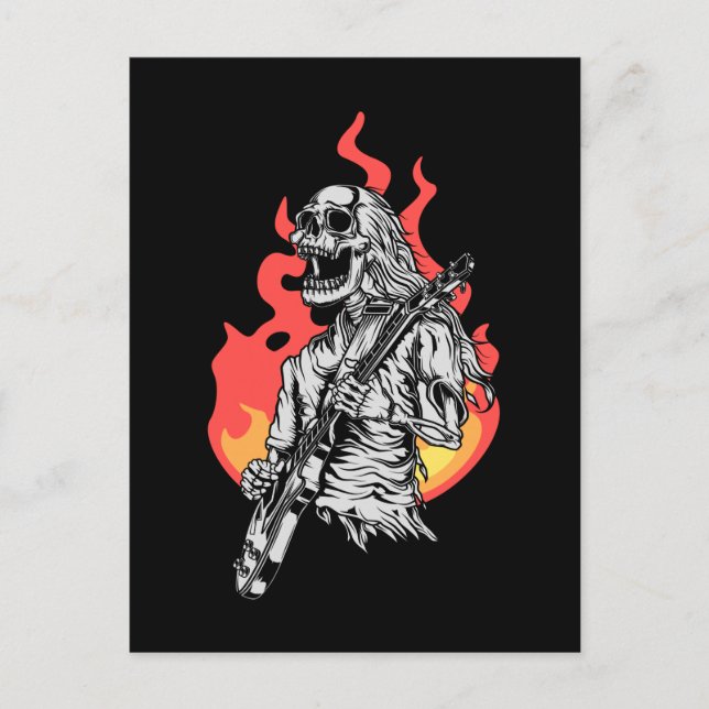 Postal Skeleton playing electric Guitar Flames Rock Music (Anverso)
