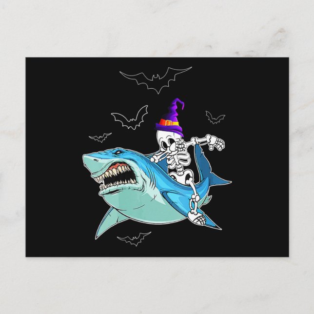 Postal Skeleton Riding Shark Funny - Un regalo loco de Ha (Anverso)