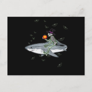 Postal Skeleton Riding Shark - Gracioso regalo de tiburón