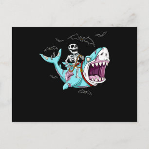 Postal Skeleton Riding Zombie Shark Gracioso regalo de Ha