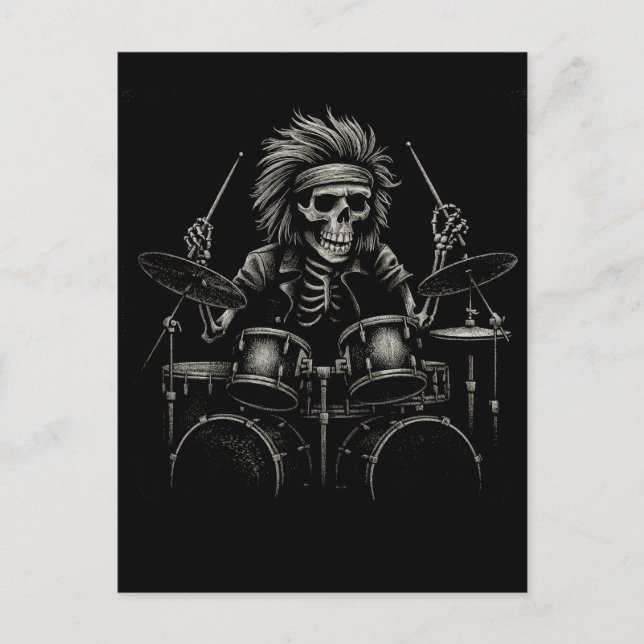 Postal Skeleton Rock Drummer - Música de Halloween con fa (Anverso)