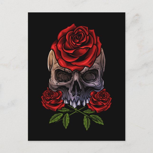 Postal Skeleton Rosas Romántico Floral Muerte (Anverso)