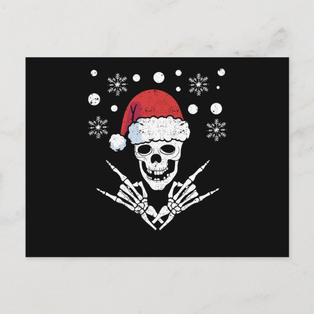 Postal Skeleton Santa Claus Cap Rock And Roll Hand (Anverso)