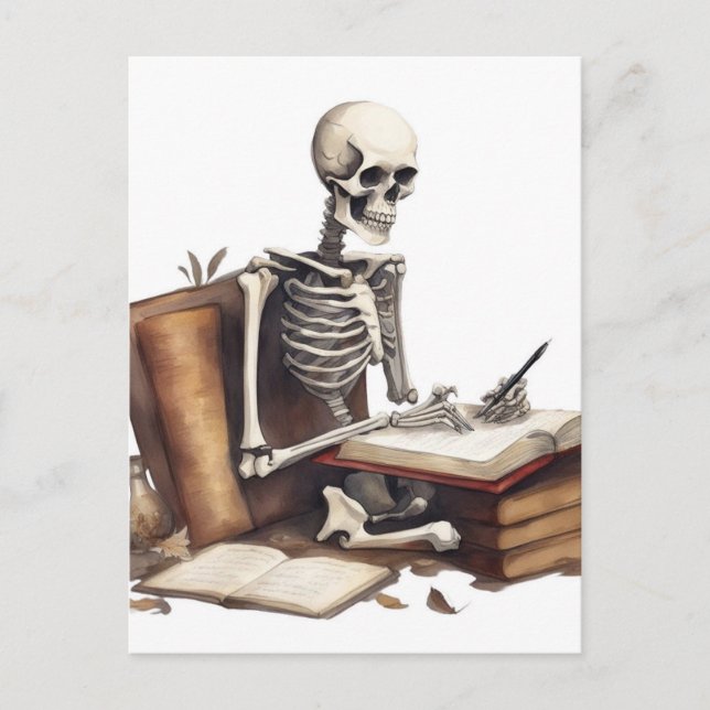 Postal Skeleton sigue escribiendo la novela (Anverso)