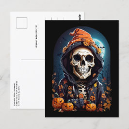Postal Skeleton y calabazas otoñales Halloween