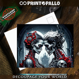 Postal Skeleton y cráneos enamorados
