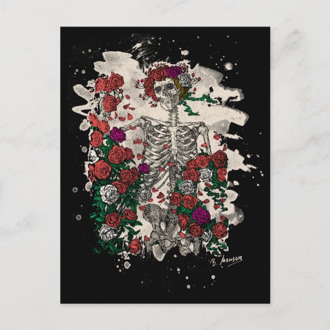 Postal Skeleton y Rosas - versión blanqueada (Anverso)