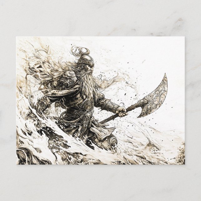 Postal sketched representation of a Viking god (Anverso)