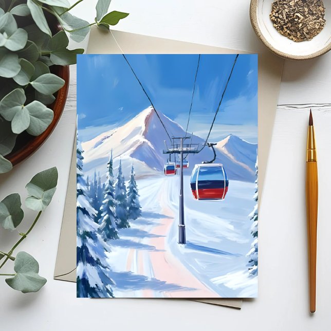 Postal Ski Lift | Snow Mountain Gondola Watercolor (Subido por el creador)