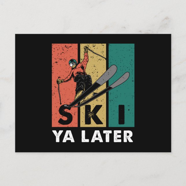 Postal Ski Ya Later Retro Skier Winter Sports Skiing Gift (Anverso)