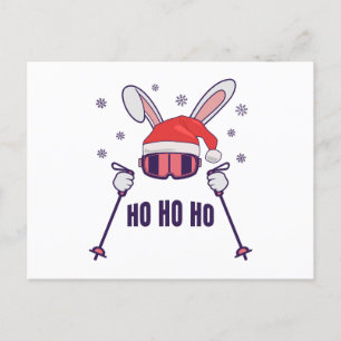 Postal Skiing Santa Rabbit with Santa Hat and ski poles S