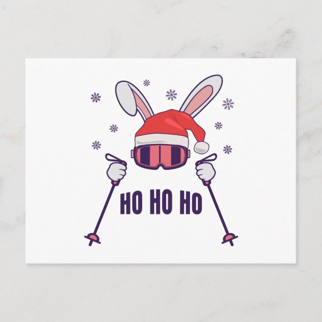 Postal Skiing Santa Rabbit with Santa Hat and ski poles S (Anverso)
