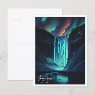 Postal Skogafoss Inglaterra ilustracion de viaje vintage