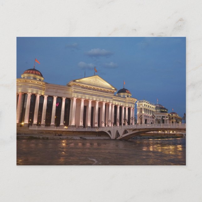 Postal Skopie de noche, al norte de Macedonia (Anverso)