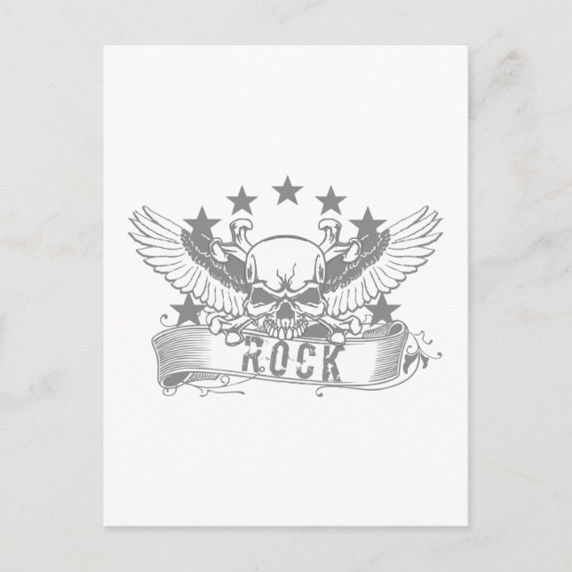 Postal Skull Con Banner De Rock Wings (Anverso)