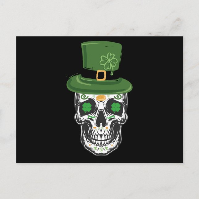 Postal Skull De Azúcar St Patrick Day Leprechaun Shamrock (Anverso)
