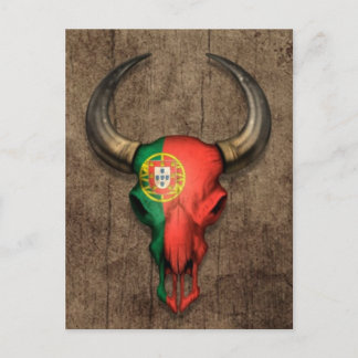 Postal Skull de toros de bandera portuguesa con efecto de