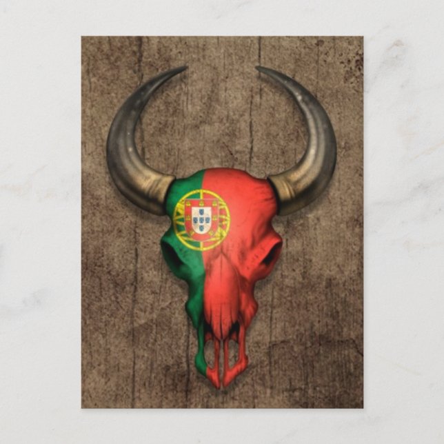 Postal Skull de toros de bandera portuguesa con efecto de (Anverso)
