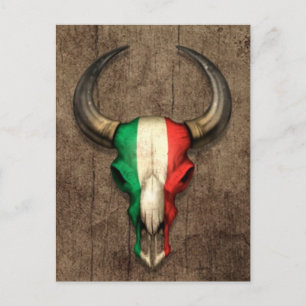 Postal Skull de toros de la bandera italiana con efecto e