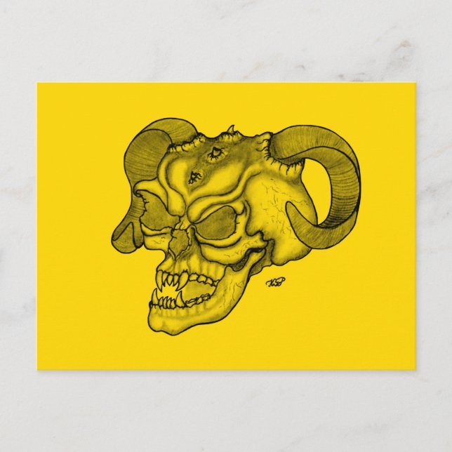 Postal Skull Devil Head Black and Yellow Design (Anverso)