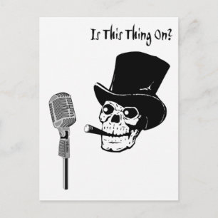 Postal Skull en sombrero superior con micrófono