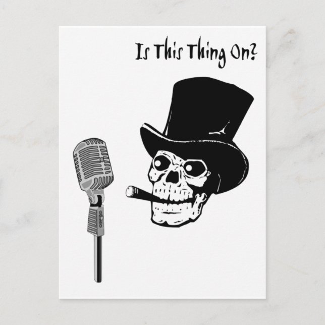 Postal Skull en sombrero superior con micrófono (Anverso)