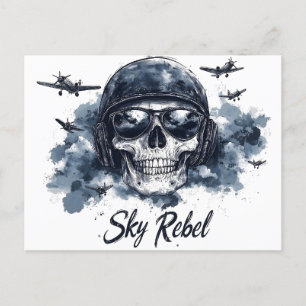 Postal Skull Sky Rebel con casco piloto y gafas de sol