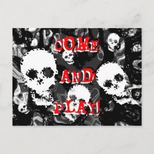 Postal Skull Specters B&W rojo 'Come and Play!'