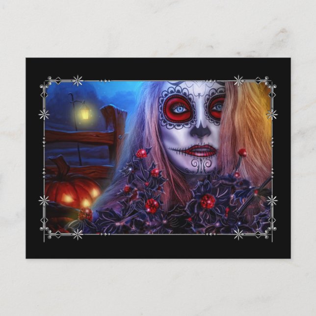 Postal Skull Woman and Black Holly (Anverso)