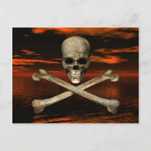 Postal Skull y Crossbone con fondo del cielo rojo 2