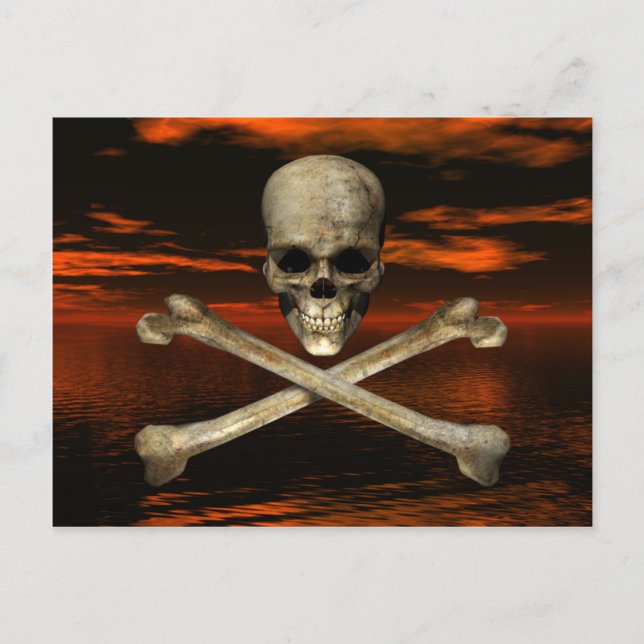 Postal Skull y Crossbone con fondo del cielo rojo 2 (Anverso)