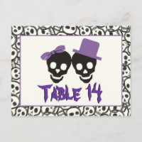 Skulls Halloween púrpura boda negro número de tabl