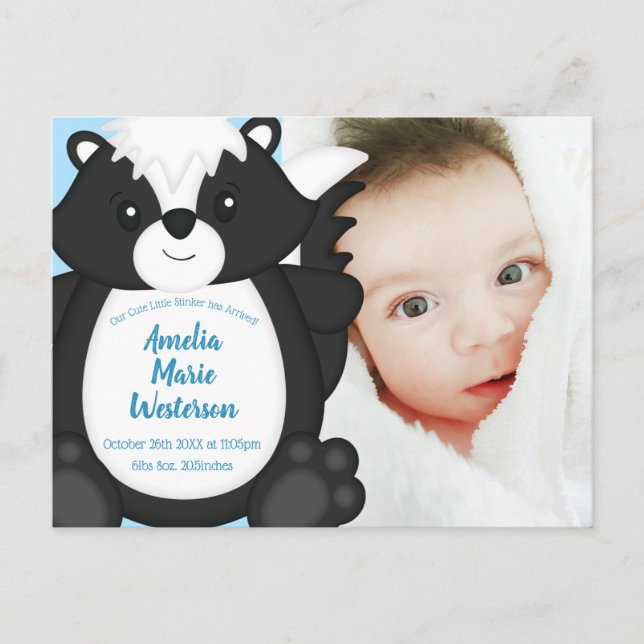 Postal Skunk Baby Shower Blue (Anverso)