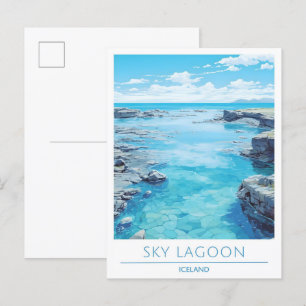 Postal Sky Lagoon Islandia Viaje Vintage