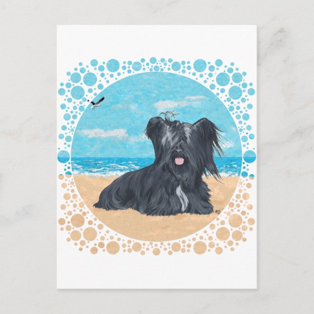Postal Skye Terrier en la Playa (Anverso)