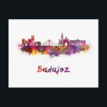 Postal Skyline Badajoz en acuarela<br><div class="desc">Esquina de Badajoz en manchas acuáticas con sendero de recorte</div>