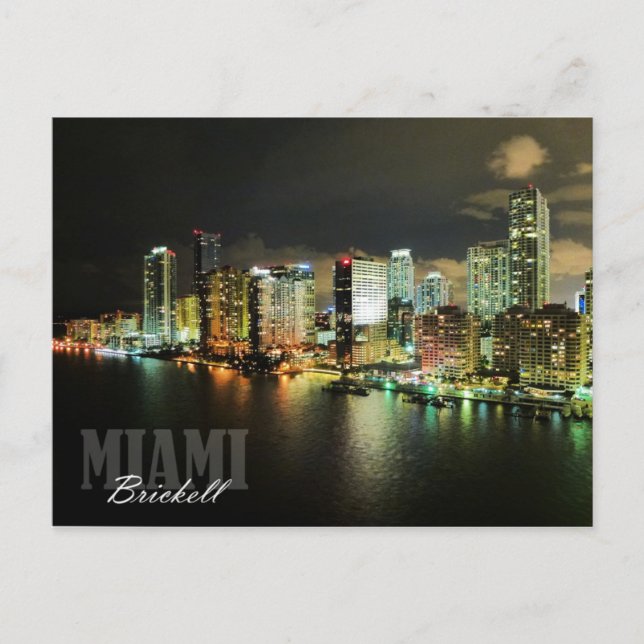 Postal Skyline Brickell de noche en Miami, Florida (Anverso)