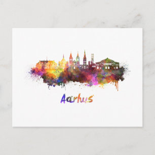 Postal Skyline de Aarhus en acuarela