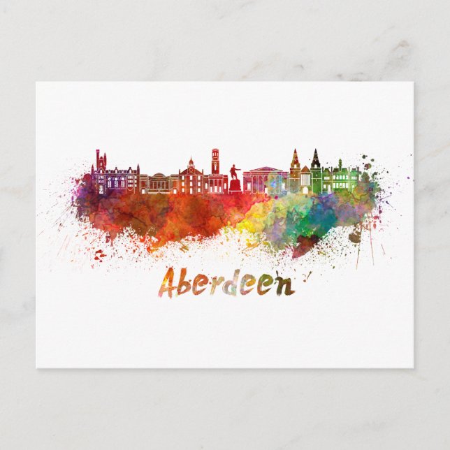 Postal Skyline de Aberdeen en acuarela (Anverso)