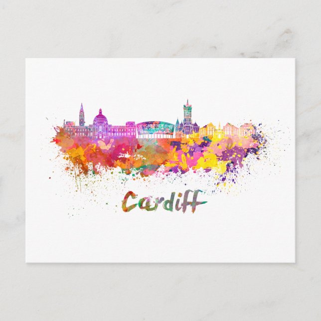 Postal Skyline de cardiff en acuarela (Anverso)