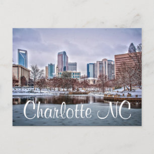 Postal Skyline de Charlotte en la nieve NC