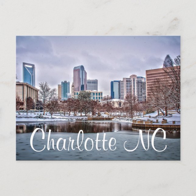 Postal Skyline de Charlotte en la nieve NC (Anverso)