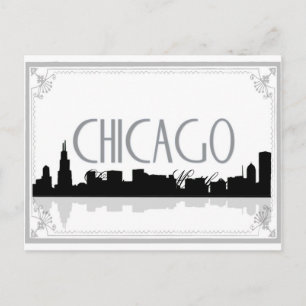 Postal Skyline de Chicago en blanco y negro