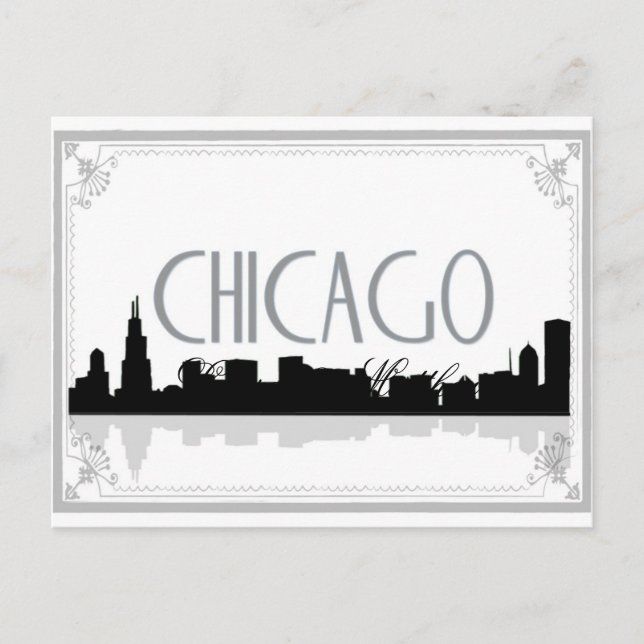 Postal Skyline de Chicago en blanco y negro (Anverso)