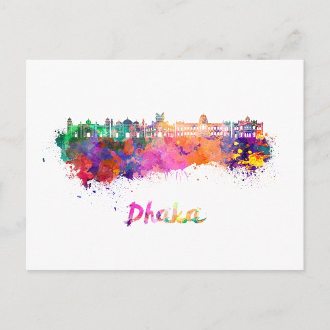 Postal Skyline de Daca en acuarela (Anverso)