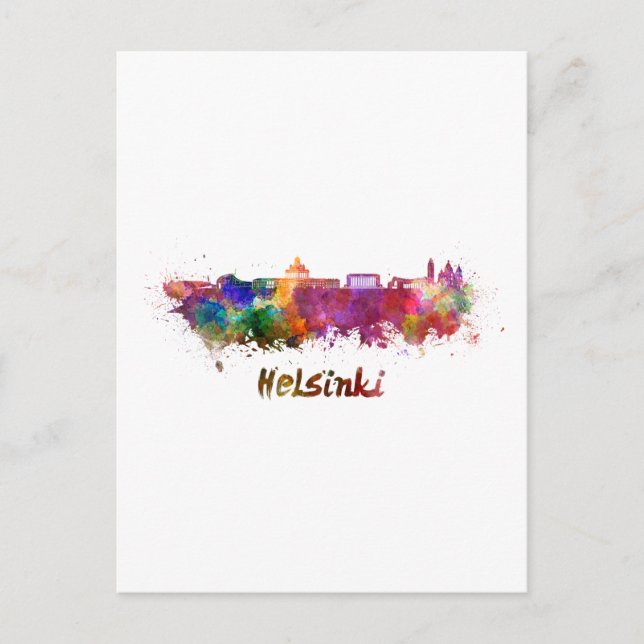 Postal Skyline de Helsinki en acuarela (Anverso)