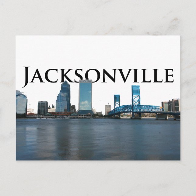 Postal Skyline de Jacksonville con Jacksonville en el cie (Anverso)